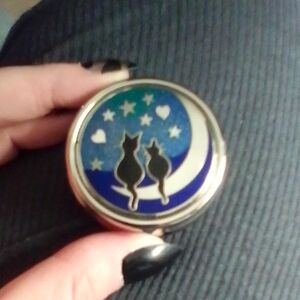 Blue and Black Cat-Themed Compact Mirror